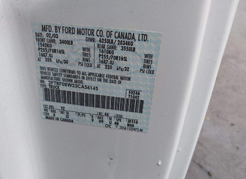 Photo 9 of 2003 Ford F-150 XL/XLT (VIN 2FTRF08W23CA56145)