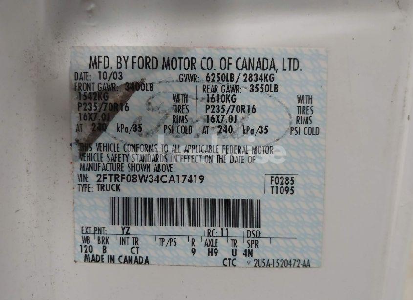 Photo 9 of 2004 Ford F-150 HERITAGE XL/XLT (VIN 2FTRF08W34CA17419)