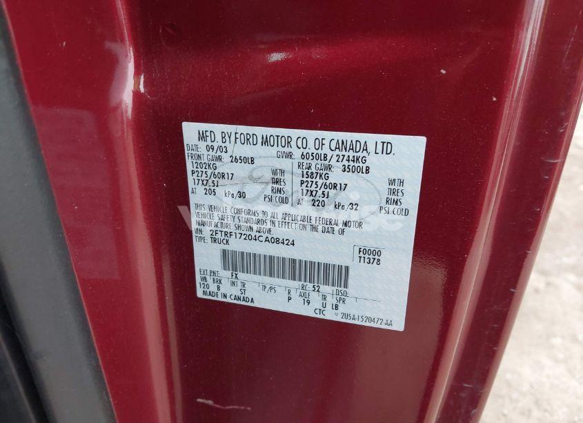 Photo 9 of 2004 Ford F-150 HERITAGE XL/XLT (VIN 2FTRF17204CA08424)