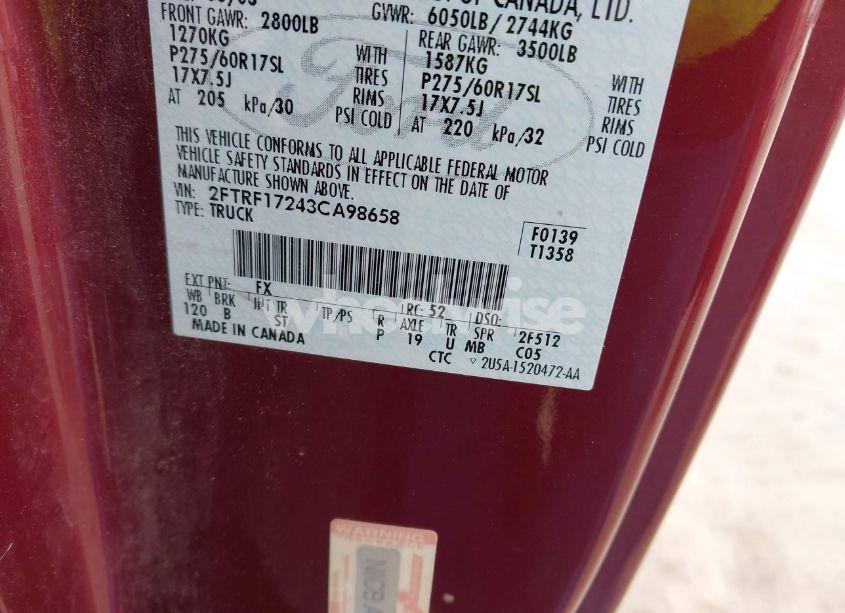 Photo 9 of 2003 Ford F-150 XL/XLT (VIN 2FTRF17243CA98658)