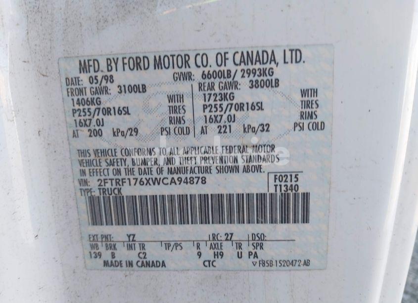 Photo 9 of 1998 Ford F-150 LARIAT/STANDARD/XL/XLT (VIN 2FTRF176XWCA94878)