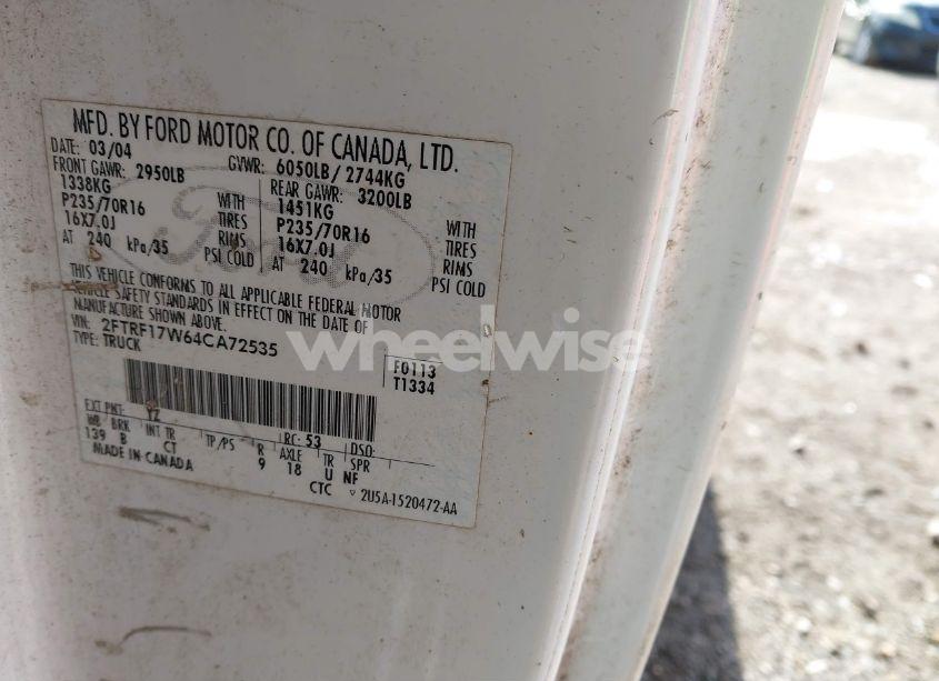 Photo 9 of 2004 Ford F-150 HERITAGE XL/XLT (VIN 2FTRF17W64CA72535)