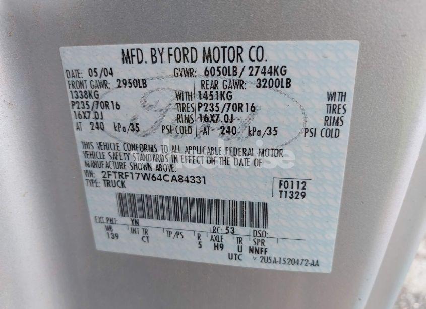 Photo 9 of 2004 Ford F-150 HERITAGE XL/XLT (VIN 2FTRF17W64CA84331)