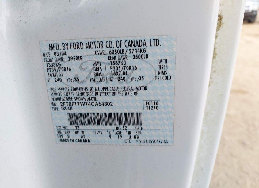 Photo 9 of 2004 Ford F-150 HERITAGE XL/XLT (VIN 2FTRF17W74CA64802)