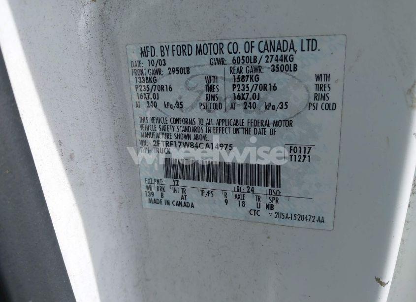 Photo 9 of 2004 Ford F-150 HERITAGE XL/XLT (VIN 2FTRF17W84CA14975)