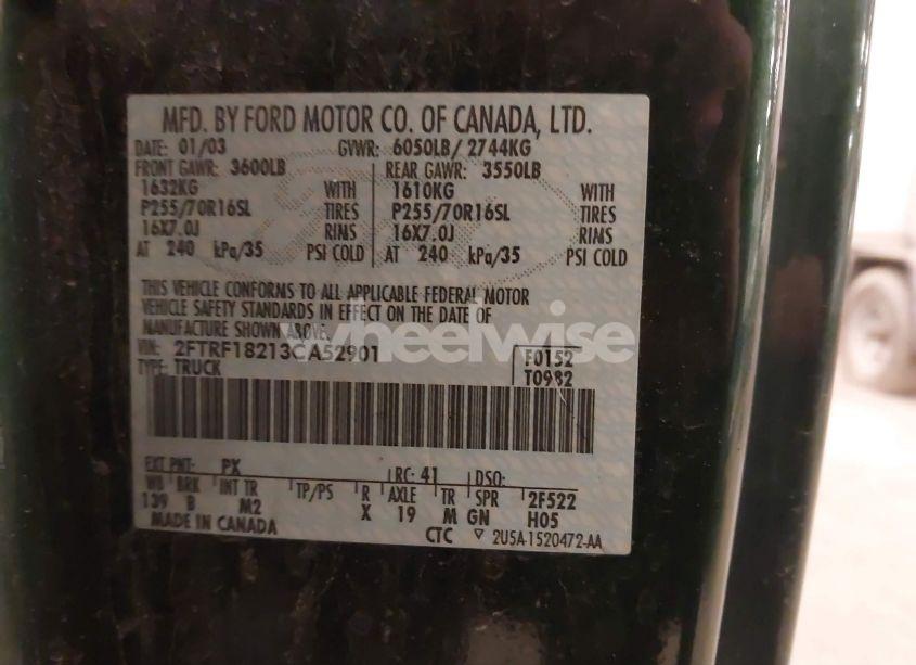 Photo 9 of 2003 Ford F-150 XL/XLT (VIN 2FTRF18213CA52901)