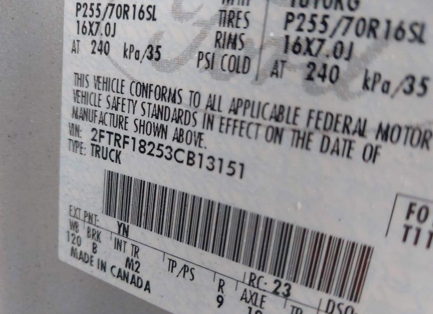 Photo 9 of 2003 Ford F-150 XL/XLT (VIN 2FTRF18253CB13151)