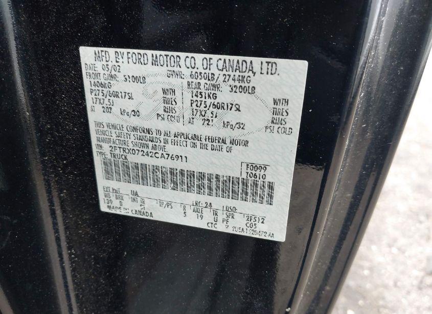 Photo 9 of 2002 Ford F-150 XL/XLT (VIN 2FTRX07242CA76911)