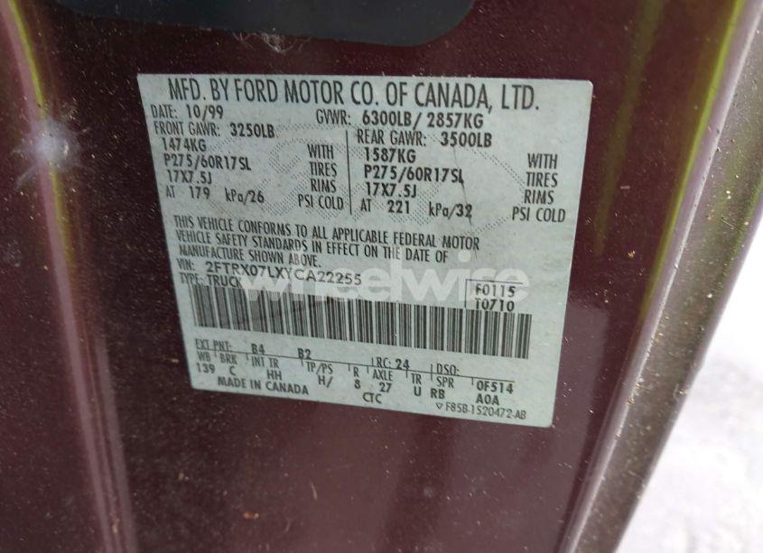 Photo 9 of 2000 Ford F-150 LARIAT/XL/XLT (VIN 2FTRX07LXYCA22255)