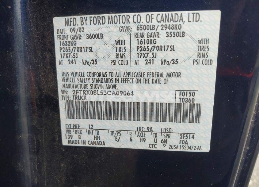 Photo 9 of 2003 Ford F-150 LARIAT/XL/XLT (VIN 2FTRX08L53CA09064)