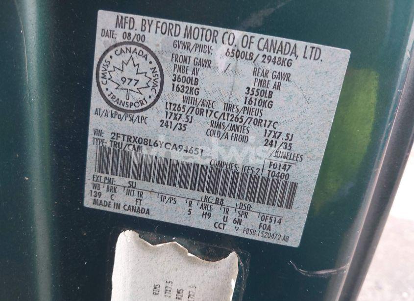 Photo 9 of 2000 Ford F-150 LARIAT/XL/XLT (VIN 2FTRX08L6YCA94651)