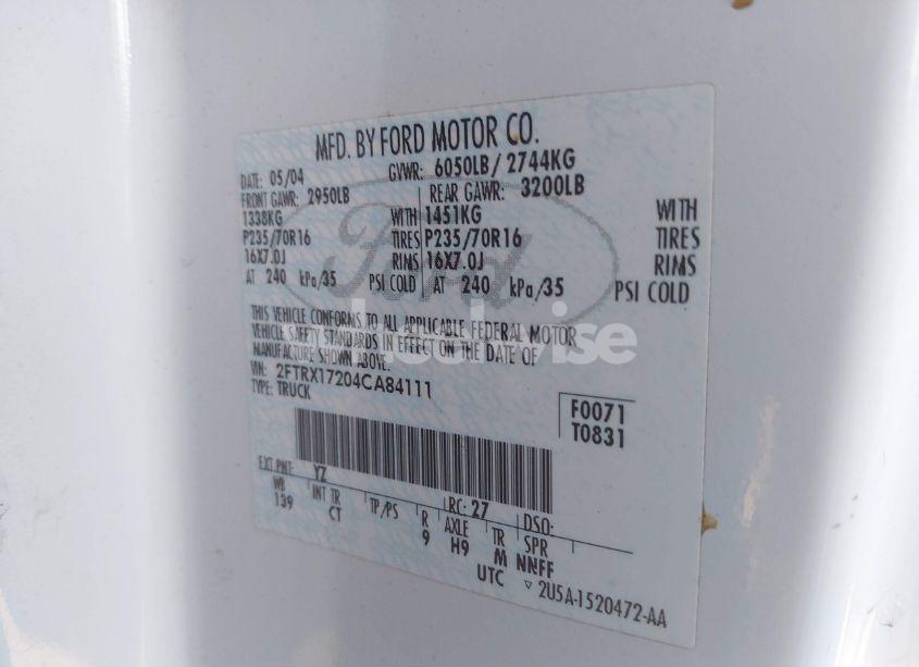 Photo 9 of 2004 Ford F-150 HERITAGE XL/XLT (VIN 2FTRX17204CA84111)