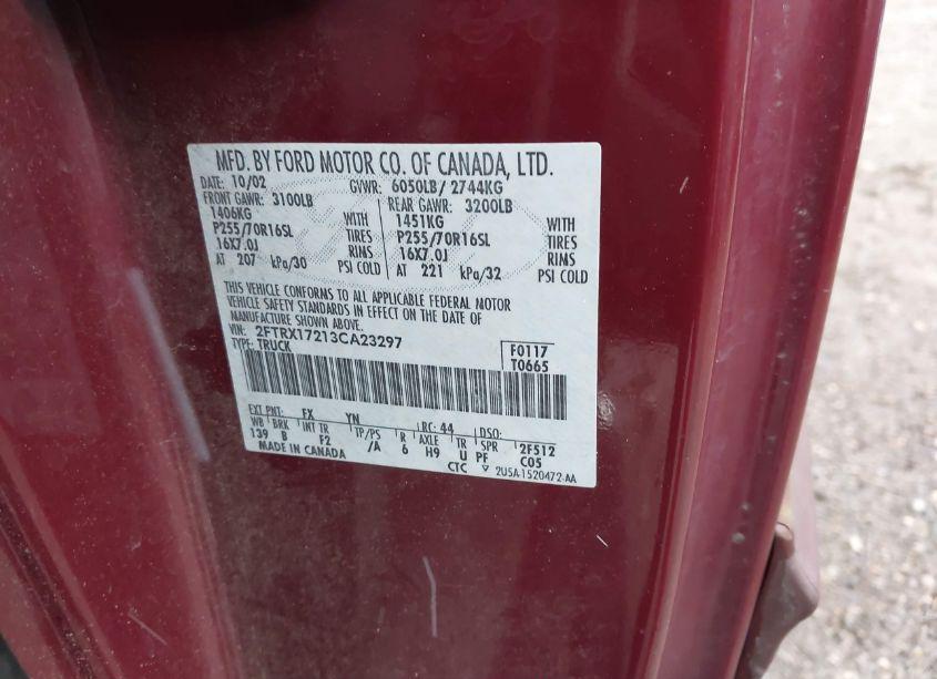 Photo 9 of 2003 Ford F-150 XL/XLT (VIN 2FTRX17213CA23297)