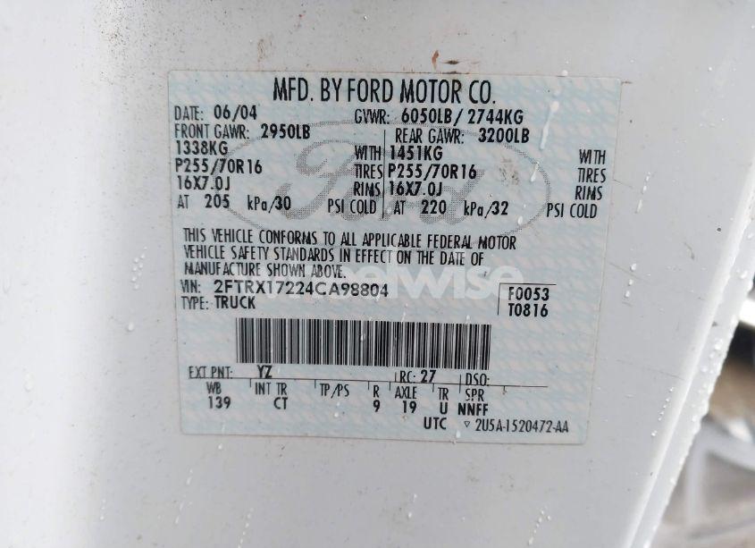 Photo 9 of 2004 Ford F-150 HERITAGE XL/XLT (VIN 2FTRX17224CA98804)