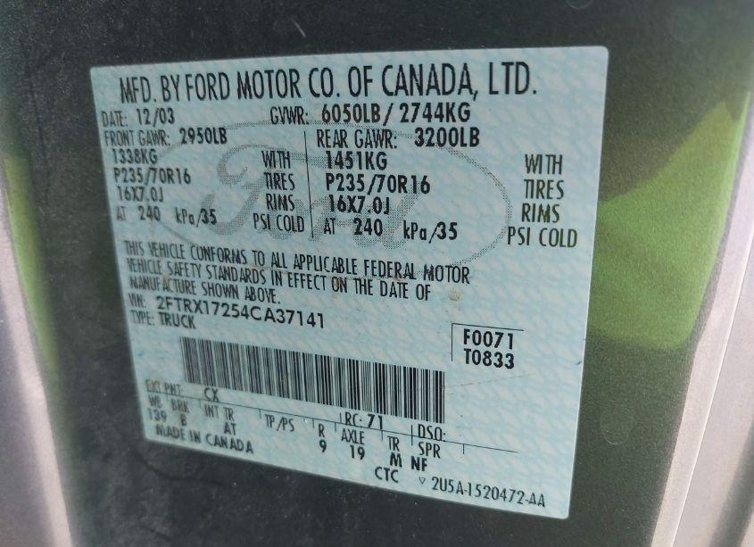 Photo 9 of 2004 Ford F-150 HERITAGE XL/XLT (VIN 2FTRX17254CA37141)