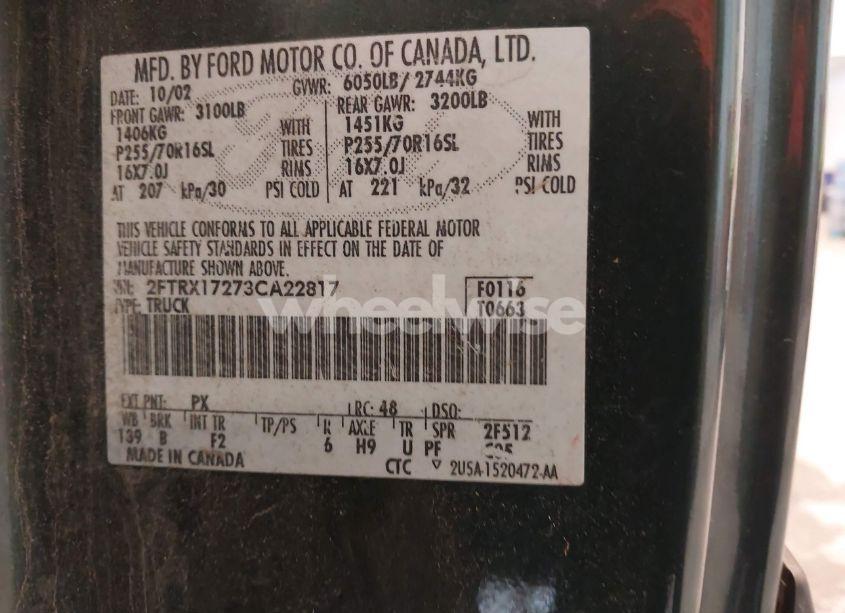 Photo 9 of 2003 Ford F-150 XL/XLT (VIN 2FTRX17273CA22817)