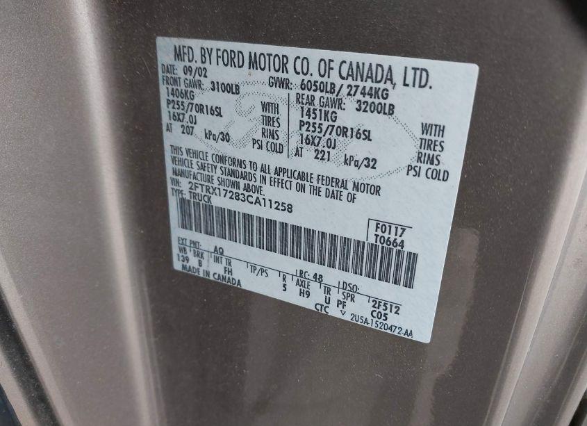 Photo 9 of 2003 Ford F-150 XL/XLT (VIN 2FTRX17283CA11258)