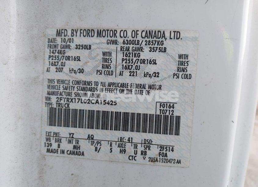 Photo 9 of 2002 Ford F-150 LARIAT/XL/XLT (VIN 2FTRX17L02CA15425)