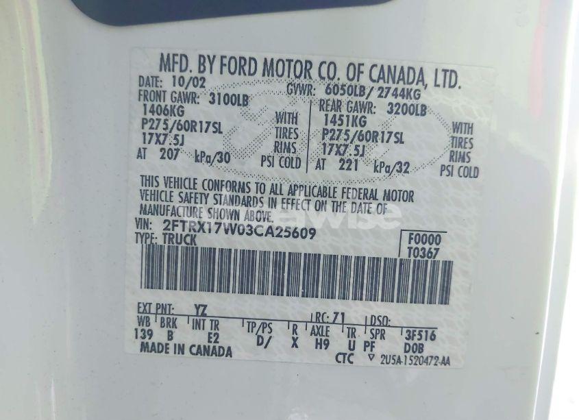 Photo 9 of 2003 Ford F-150 LARIAT/XL/XLT (VIN 2FTRX17W03CA25609)