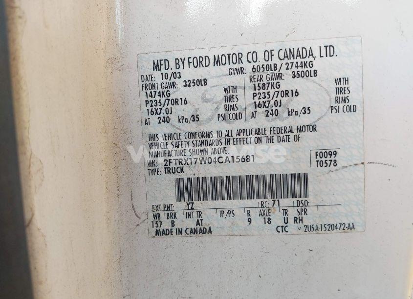 Photo 9 of 2004 Ford F-150 HERITAGE XL/XLT (VIN 2FTRX17W04CA15681)