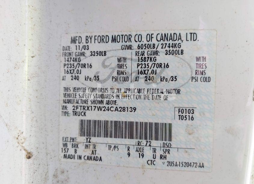 Photo 9 of 2004 Ford F-150 HERITAGE XL/XLT (VIN 2FTRX17W24CA28139)