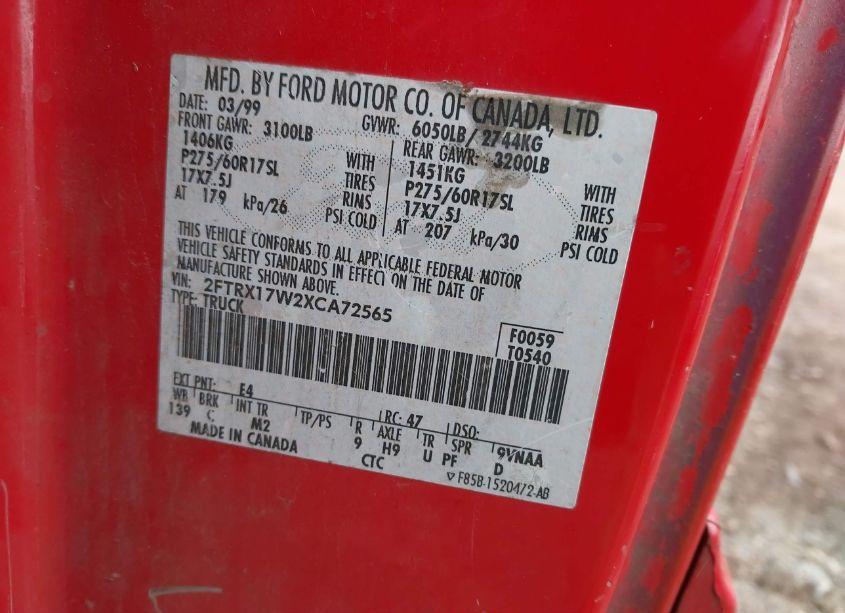 Photo 9 of 1999 Ford F-150 LARIAT/WORK SERIES/XL/XLT (VIN 2FTRX17W2XCA72565)