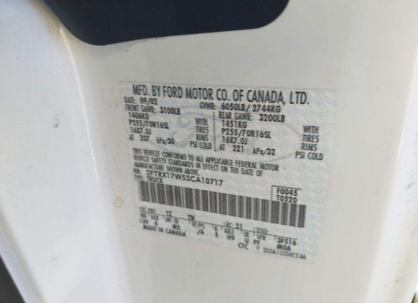 Photo 9 of 2003 Ford F-150 LARIAT/XL/XLT (VIN 2FTRX17W53CA10717)