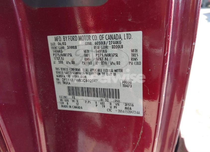 Photo 9 of 2003 Ford F-150 LARIAT/XL/XLT (VIN 2FTRX17W83CB02047)