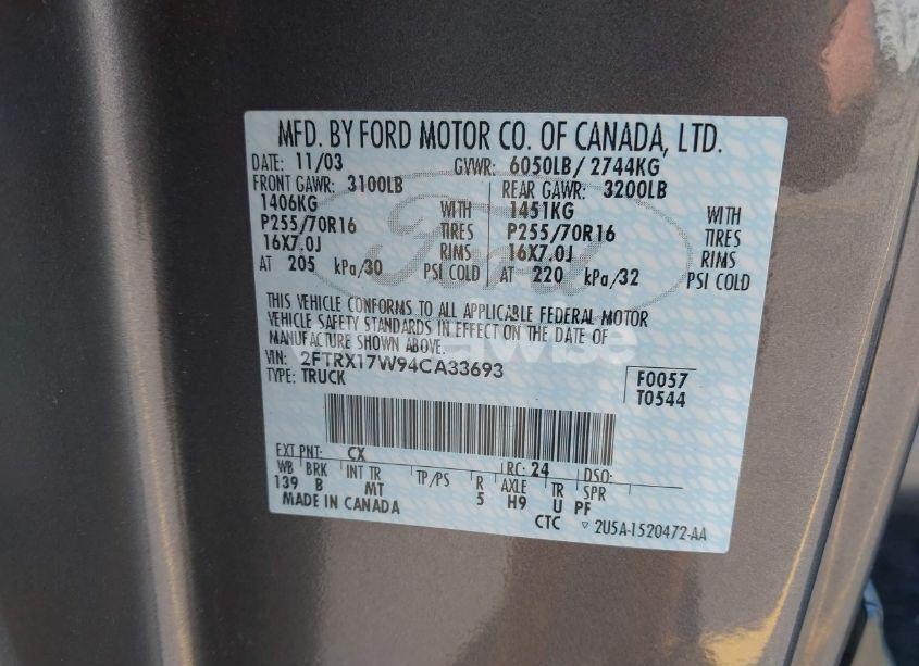 Photo 9 of 2004 Ford F-150 HERITAGE XL/XLT (VIN 2FTRX17W94CA33693)