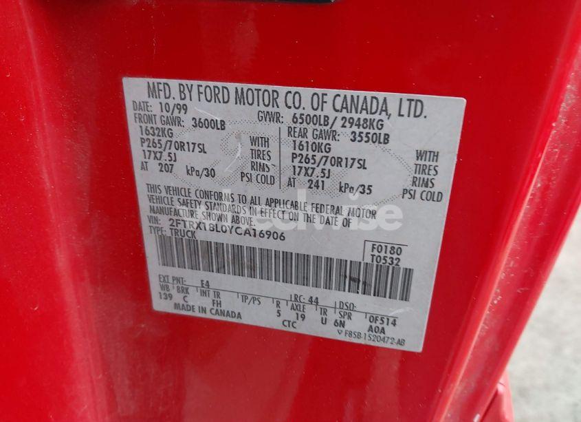 Photo 9 of 2000 Ford F-150 LARIAT/WORK SERIES/XL/XLT (VIN 2FTRX18L0YCA16906)