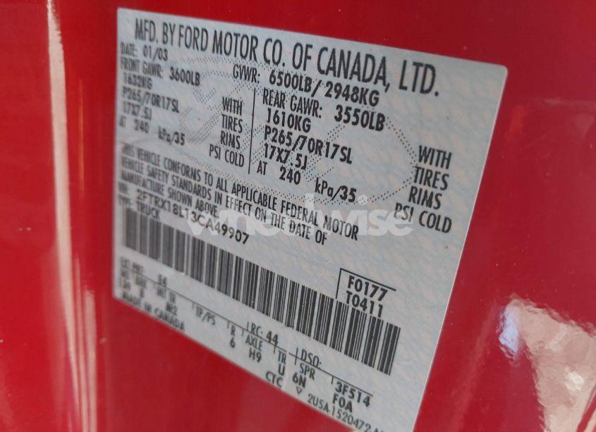 Photo 9 of 2003 Ford F-150 LARIAT/XL/XLT (VIN 2FTRX18L13CA49907)