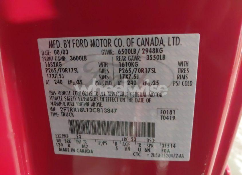 Photo 9 of 2003 Ford F-150 LARIAT/XL/XLT (VIN 2FTRX18L13CB13847)