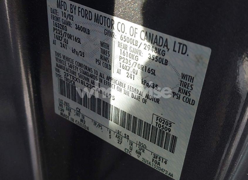 Photo 9 of 2003 Ford F-150 LARIAT/XL/XLT (VIN 2FTRX18L23CA14695)