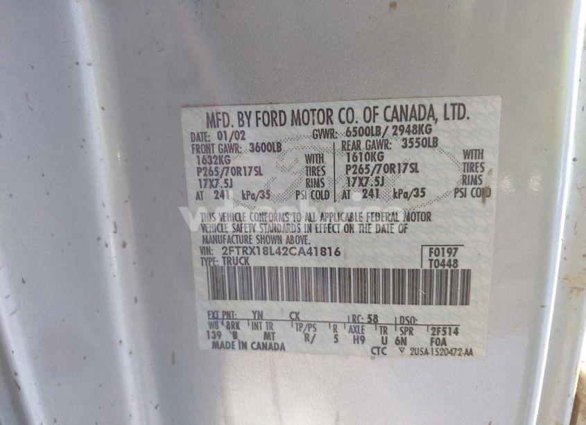 Photo 9 of 2002 Ford F-150 LARIAT/XL/XLT (VIN 2FTRX18L42CA41816)