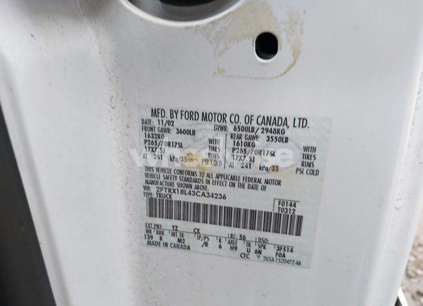 Photo 9 of 2003 Ford F-150 LARIAT/XL/XLT (VIN 2FTRX18L43CA34236)