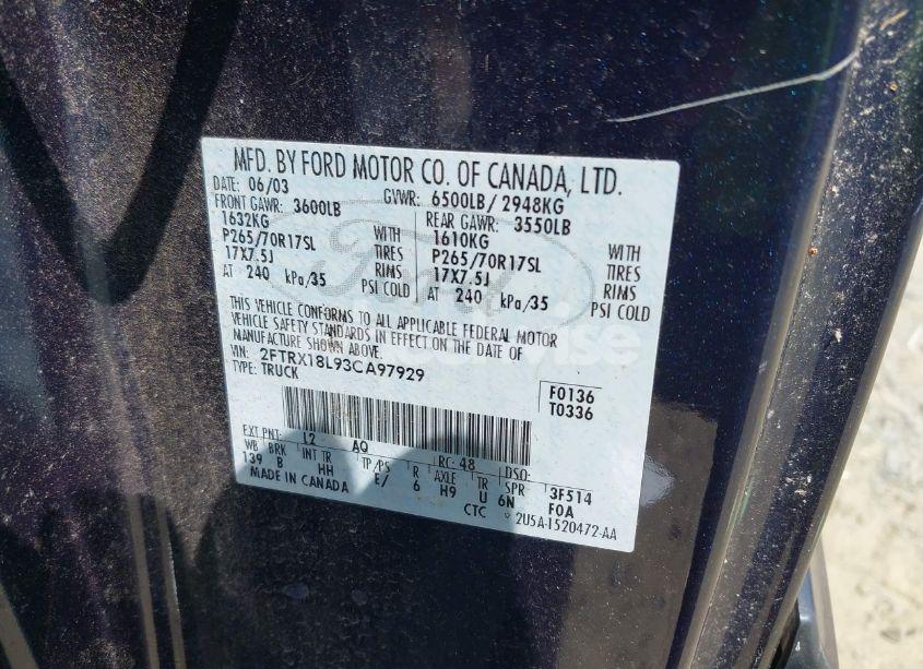 Photo 9 of 2003 Ford F-150 LARIAT/XL/XLT (VIN 2FTRX18L93CA97929)