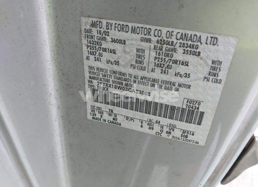 Photo 9 of 2003 Ford F-150 LARIAT/XL/XLT (VIN 2FTRX18W03CA23003)