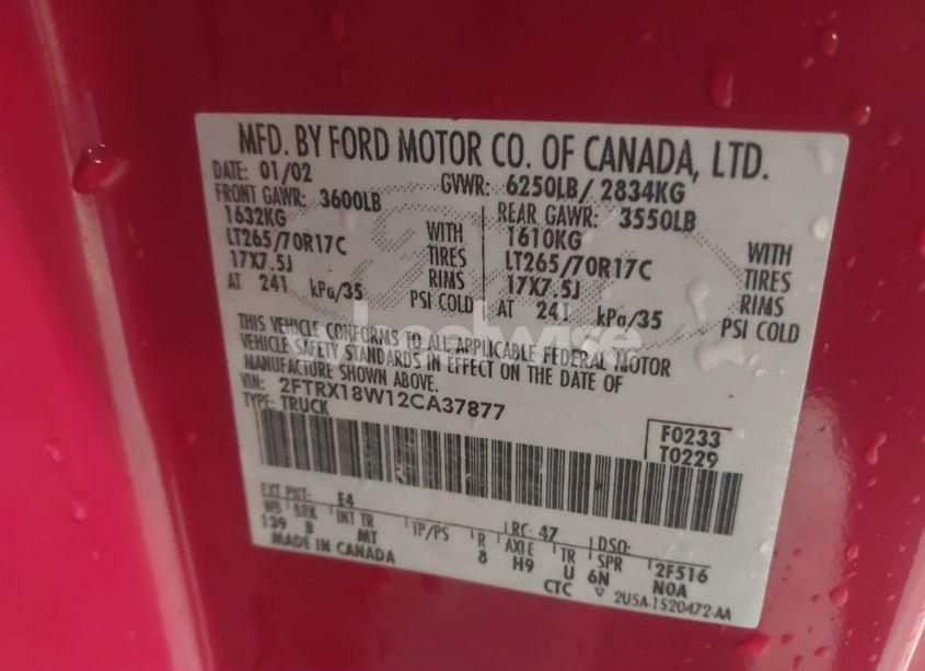 Photo 9 of 2002 Ford F-150 LARIAT/XL/XLT (VIN 2FTRX18W12CA37877)