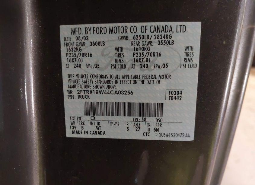 Photo 9 of 2004 Ford F-150 HERITAGE XL/XLT (VIN 2FTRX18W44CA03256)