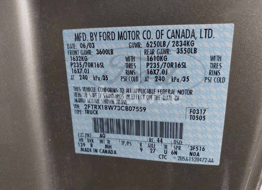 Photo 9 of 2003 Ford F-150 LARIAT/XL/XLT (VIN 2FTRX18W73CB07559)