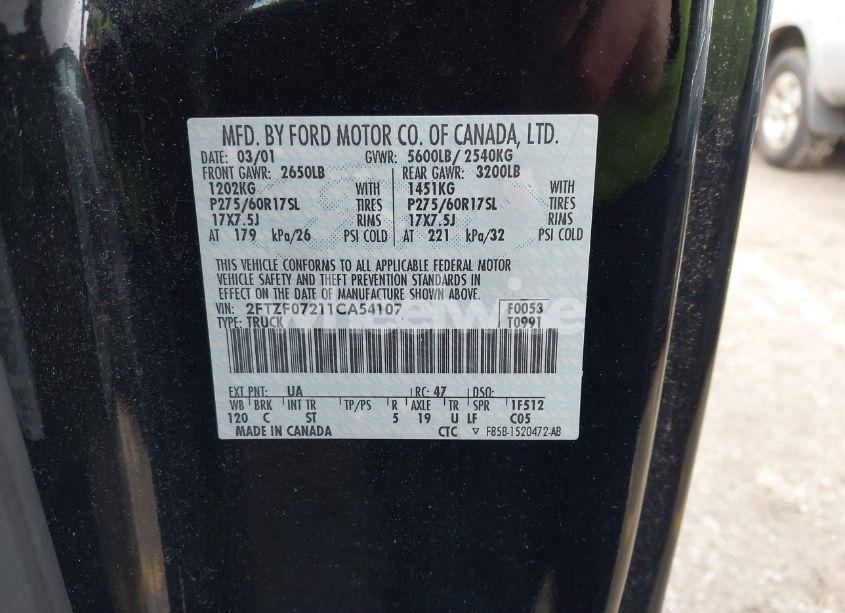 Photo 9 of 2001 Ford F-150 XL/XLT (VIN 2FTZF07211CA54107)