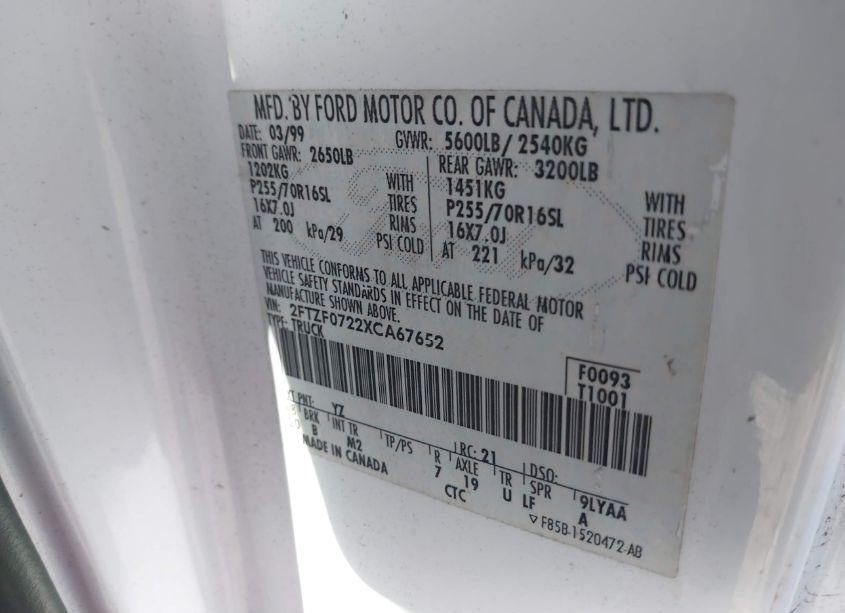 Photo 9 of 1999 Ford F-150 XL/XLT (VIN 2FTZF0722XCA67652)