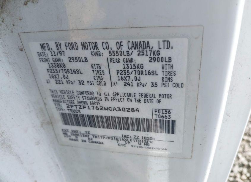 Photo 9 of 1998 Ford F-150 LARIAT/STANDARD/XL/XLT (VIN 2FTZF1762WCA30284)