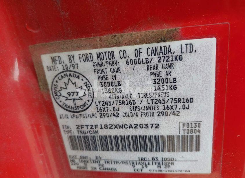 Photo 9 of 1998 Ford F-150 STANDARD/XL/XLT (VIN 2FTZF182XWCA20372)