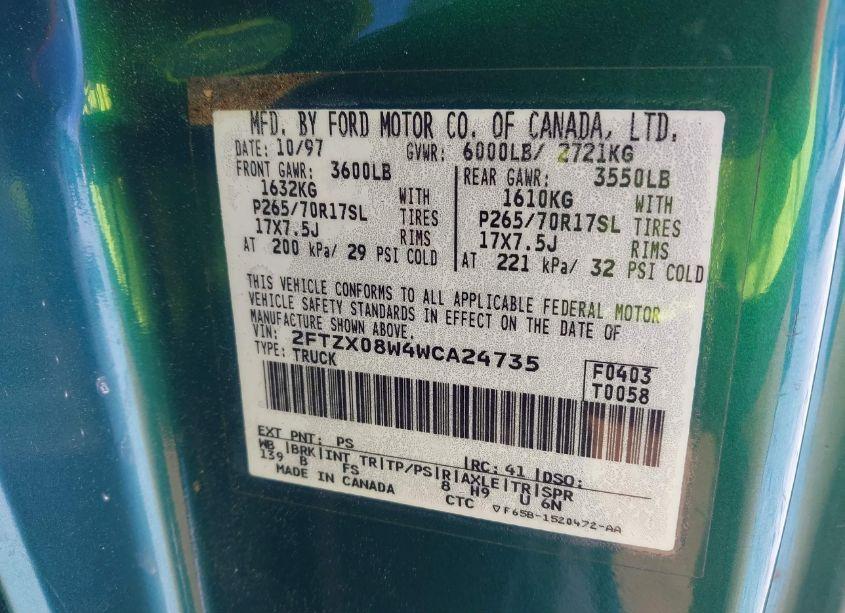 Photo 9 of 1998 Ford F-150 LARIAT/XL/XLT (VIN 2FTZX08W4WCA24735)