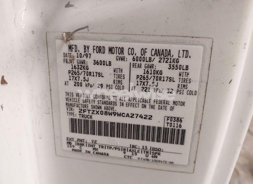 Photo 9 of 1998 Ford F-150 LARIAT/XL/XLT (VIN 2FTZX08W9WCA27422)