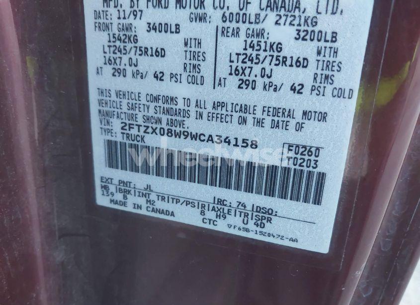 Photo 9 of 1998 Ford F-150 LARIAT/XL/XLT (VIN 2FTZX08W9WCA34158)