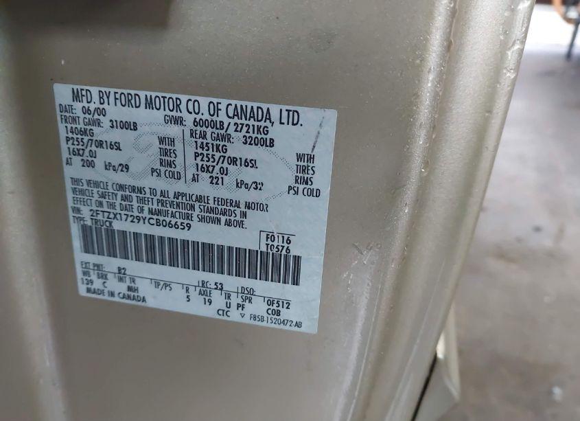 Photo 9 of 2000 Ford F-150 WORK SERIES/XL/XLT (VIN 2FTZX1729YCB06659)