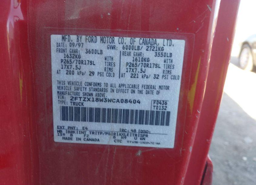 Photo 9 of 1998 Ford F-150 LARIAT/STANDARD/XL/XLT (VIN 2FTZX18W3WCA08404)