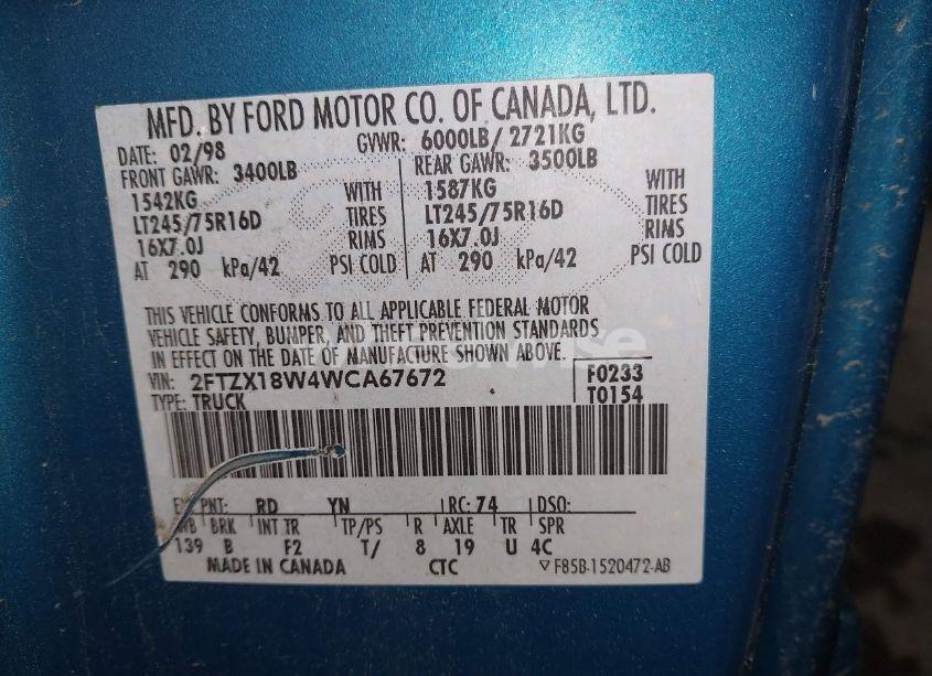 Photo 9 of 1998 Ford F-150 LARIAT/STANDARD/XL/XLT (VIN 2FTZX18W4WCA67672)